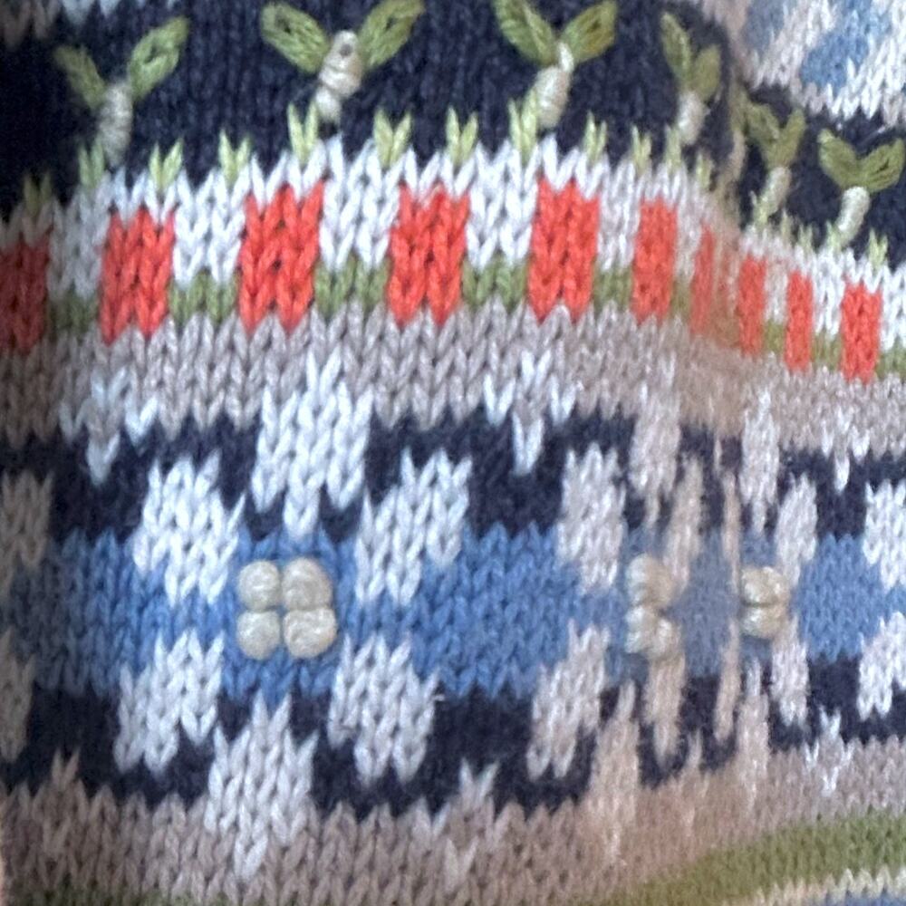 Vintage 90s Floral Textured Bobble Cardigan Sweater Y2K Fair Isle Cottagecore XL - Picture 5 of 11